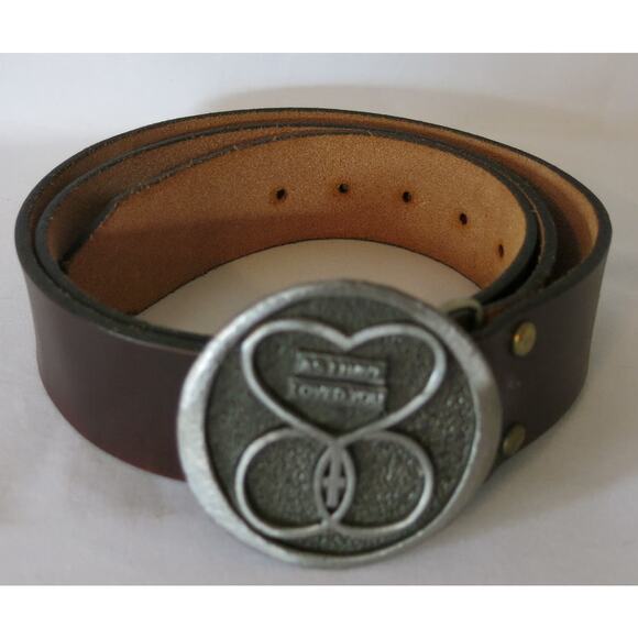 Men's Leather Belt L/XL* Personalized HAL Religious Marriage Silver Buckle Brown - Picture 2 of 11